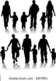 Vector silhouettes of parents with children, illustration