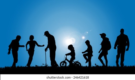 Vector silhouettes of people in the countryside.