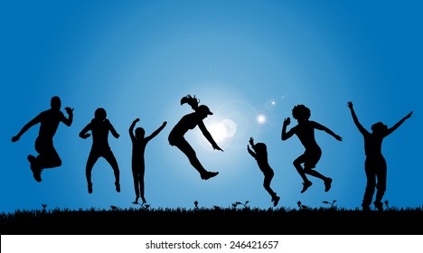 Vector silhouettes of people in the countryside.
