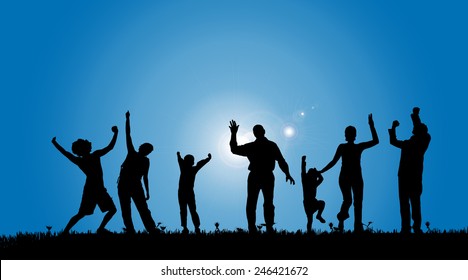 Vector silhouettes of people in the countryside.