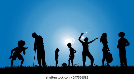 Vector silhouettes of people in the countryside.
