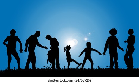 Vector silhouettes of people in the countryside.