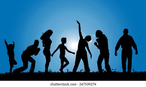 Vector silhouettes of people in the countryside.