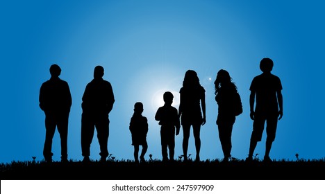 Vector silhouettes of people in the countryside.