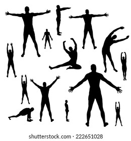 Vector silhouettes of people doing sports on a white background.