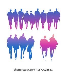Vector silhouettes of people drawn by brush. Brush strokes in the form of black silhouettes of people
