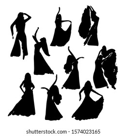 Vector silhouettes of people drawn by brush. Brush strokes in the form of black silhouettes of silhouettes of dancing women
