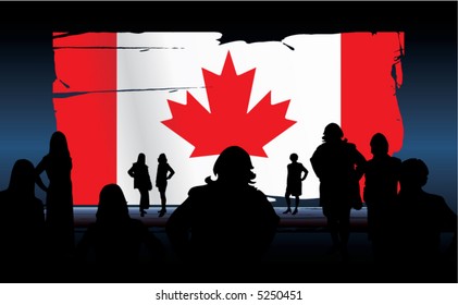 vector silhouettes of people in front of an canadian flag