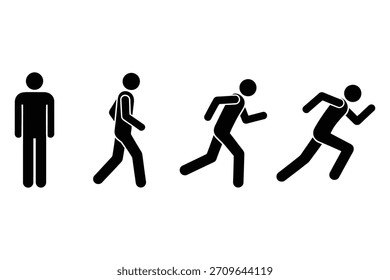 Siluetas de Vector de personas, incluyendo un hombre con un maletín y una mujer bailando, ilustrando el cuerpo humano en la evolución y el deporte