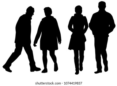 Vector Silhouettes People Men Women Walking Stock Vector (Royalty Free ...