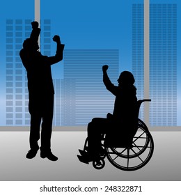 Vector silhouettes of people in the office.