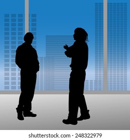 Vector silhouettes of people in the office.