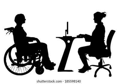 Vector silhouettes of people in office on white background.