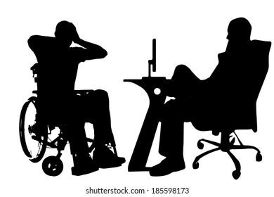 Vector silhouettes of people in office on white background.