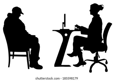 Vector silhouettes of people in office on white background.