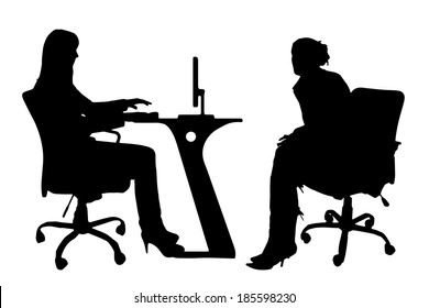 Vector silhouettes of people in office on white background.