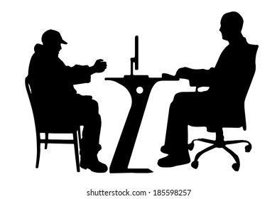 Vector silhouettes of people in office on white background.
