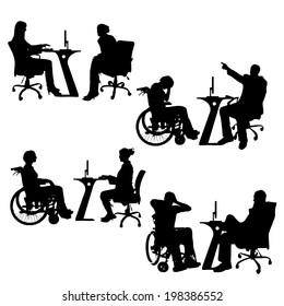 Vector silhouettes of people in the office on a white background.