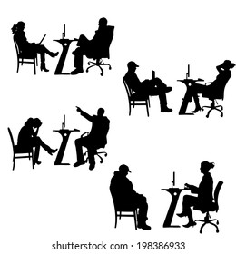 Vector silhouettes of people in the office on a white background.