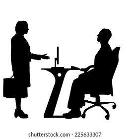 Vector silhouettes of people in office on a white background.