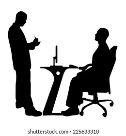 Vector silhouettes of people in office on a white background.