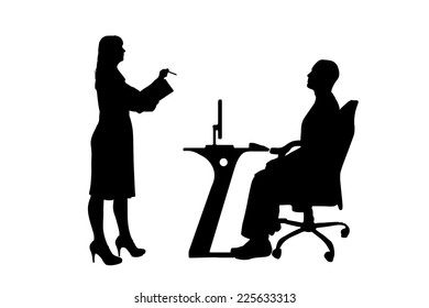 Vector silhouettes of people in office on a white background.