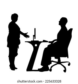 Vector silhouettes of people in office on a white background.