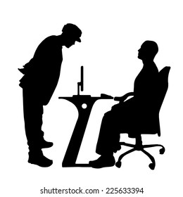 Vector silhouettes of people in office on a white background.