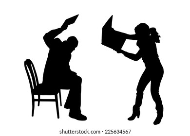 Vector silhouettes of people in office on a white background.