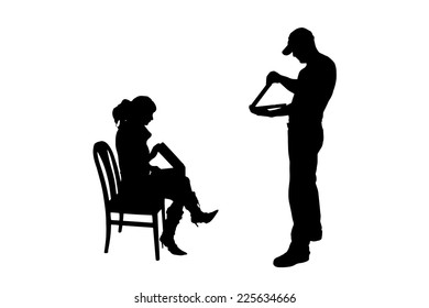 Vector silhouettes of people in office on a white background.