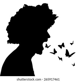Vector silhouettes of people on black background.
