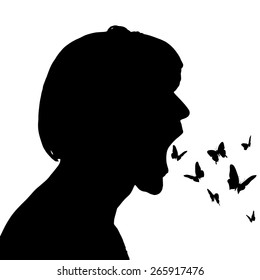 Vector silhouettes of people on black background.