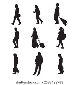 Vector Silhouettes of  People on a White Background