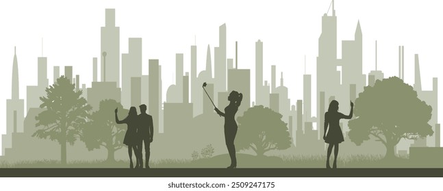 Vector silhouettes - People posing to sefies in modern society - Story and followers - Social media content in the modern age - Posts and likes