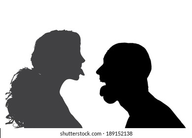 Vector silhouettes people in profile on white background.
