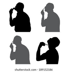 Vector silhouettes people in profile on white background.