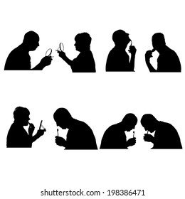 Vector silhouettes people in profile on white background.