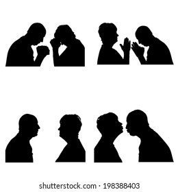 Vector silhouettes people in profile on white background.
