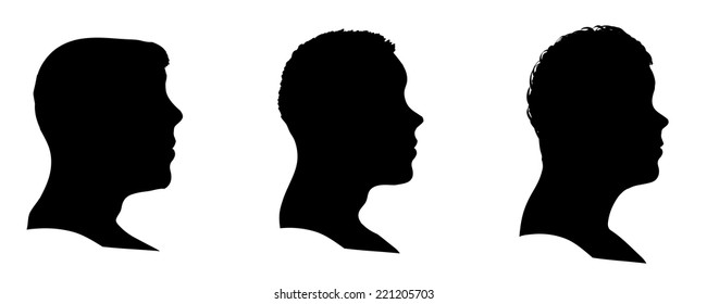 Vector silhouettes people in profile on white background.