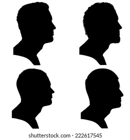 Vector silhouettes people in profile on white background.