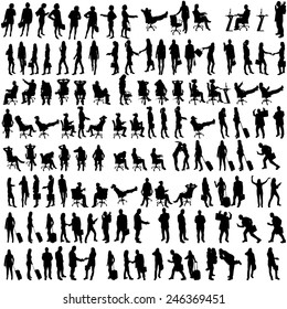 Vector silhouettes of people in set on a white background.