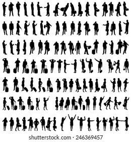 Vector silhouettes of people in set on a white background.