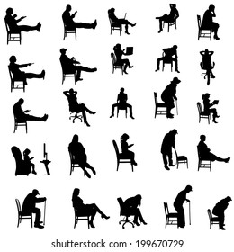 Vector silhouettes of people sitting in a chair.
