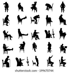 Vector silhouettes of people sitting in a chair.