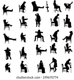 Vector silhouettes of people sitting in a chair.