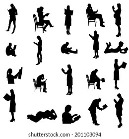 Vector silhouettes of people sitting in a chair.