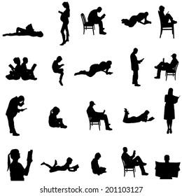 Vector silhouettes of people sitting in a chair.