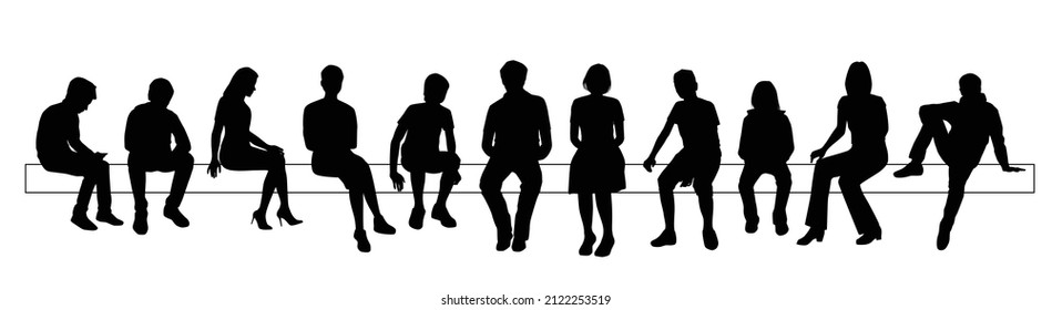 Vector silhouettes of people sitting, men, women, teenagers, children, black color, isolated on a white background