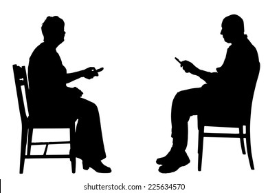 Vector silhouettes of people sitting on a chair.