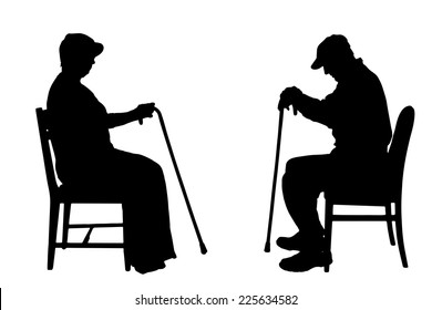Vector silhouettes of people sitting on a chair.